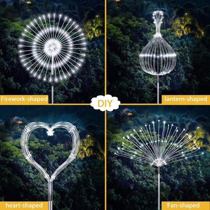 JJGoo Solar Firework Lights, 2 Pack 120 LEDs 2 Lighting Modes Solar Garden Lights Outdoor Waterproof for Yard Patio Walkway Pathway Party Wedding Christmas Decorative- Cool White