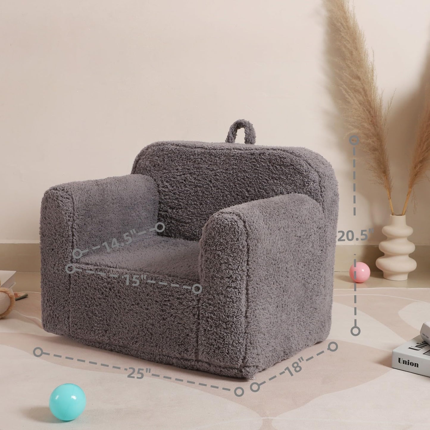 MOMCAYWEX Kids Snuggly-Soft Sherpa Chair, Cuddly Toddler Foam Chair for Boys and Girls, Grey