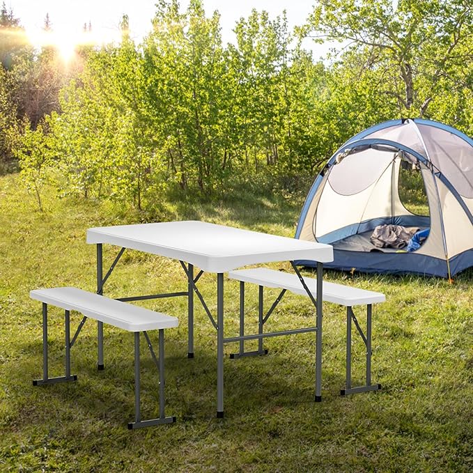 VINGLI Picnic Table Set with 2 Benches, 6 Feet Camping Table Chair Set