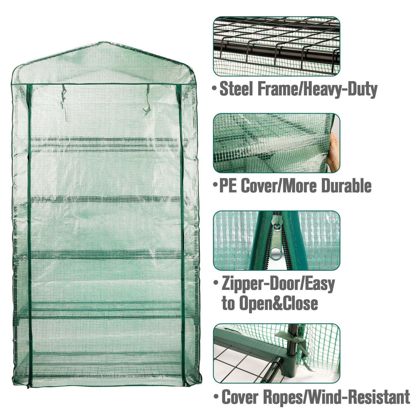 Worth Garden 50% Extra Wide Mini Greenhouse 5 Tier Portable Plant Green House 40in Wide -Sturdy Gardening Shelves with PE Cover & Roll-Up Zipper Door - Indoor & Outdoor Use - 19″W. x 40″L. x75″H.