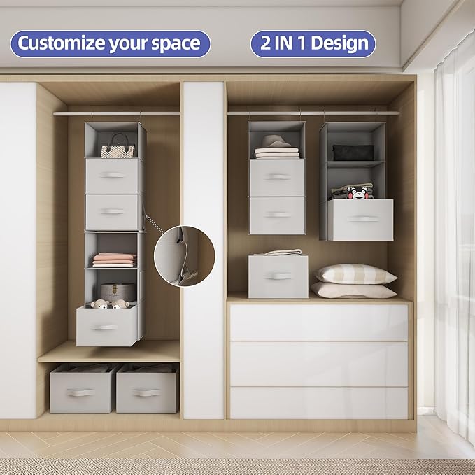 Twira 6-Shelf Hanging Closet Organizer, 2 Separable 3-Shelf Hanging Shelves
