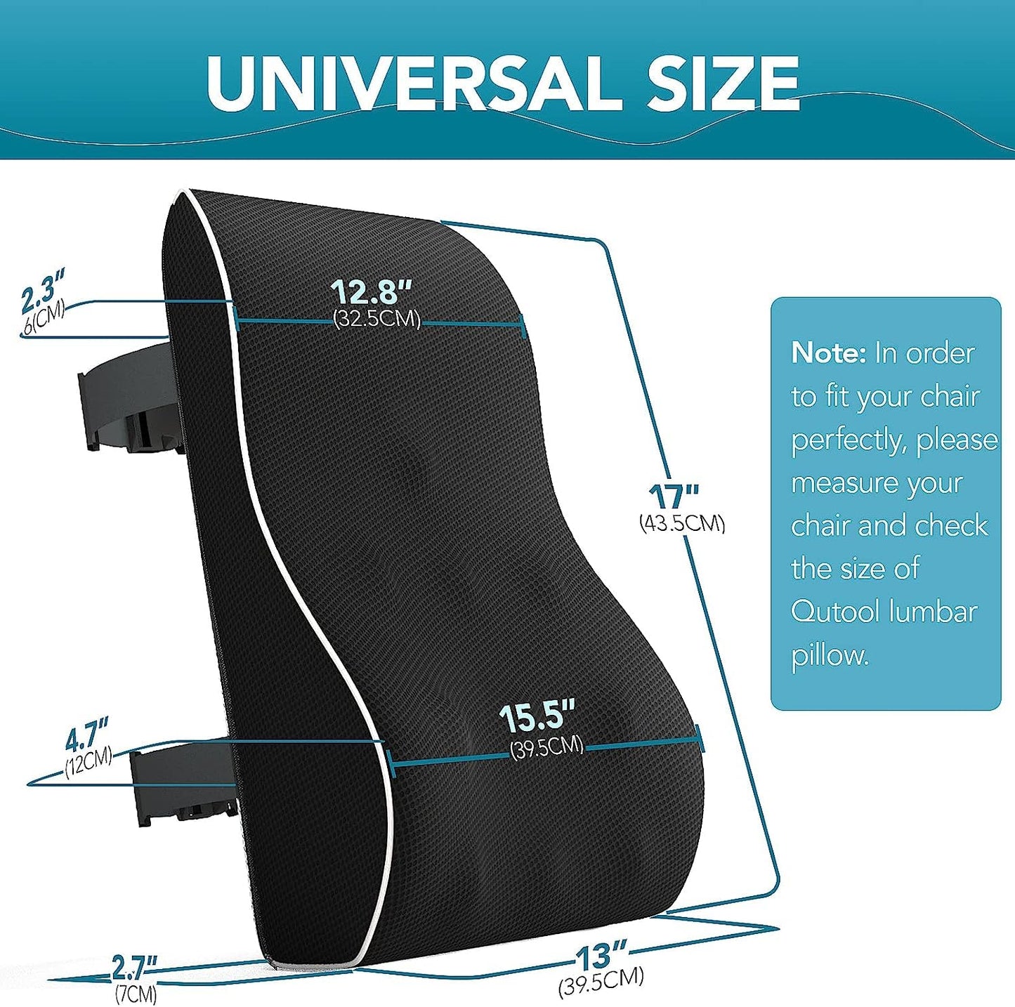 QUTOOL Lumbar Support Pillow for Office Chair Car Memory Foam Back Cushion Large Back Support Pillow for Computer, Gaming Chair, Recliner Double Adjustable Straps