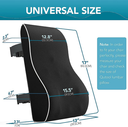 QUTOOL Lumbar Support Pillow for Office Chair Car Memory Foam Back Cushion Large Back Support Pillow for Computer, Gaming Chair, Recliner Double Adjustable Straps