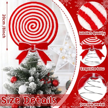 Soulchen Christmas Candy Tree Topper Peppermint Christmas Decor Toppers Large Glitter Candy Cane Tree Ornament Red and White Xmas Decoration 8 Inch Swirl Ornament for Home Xmas Holiday Party Decor
