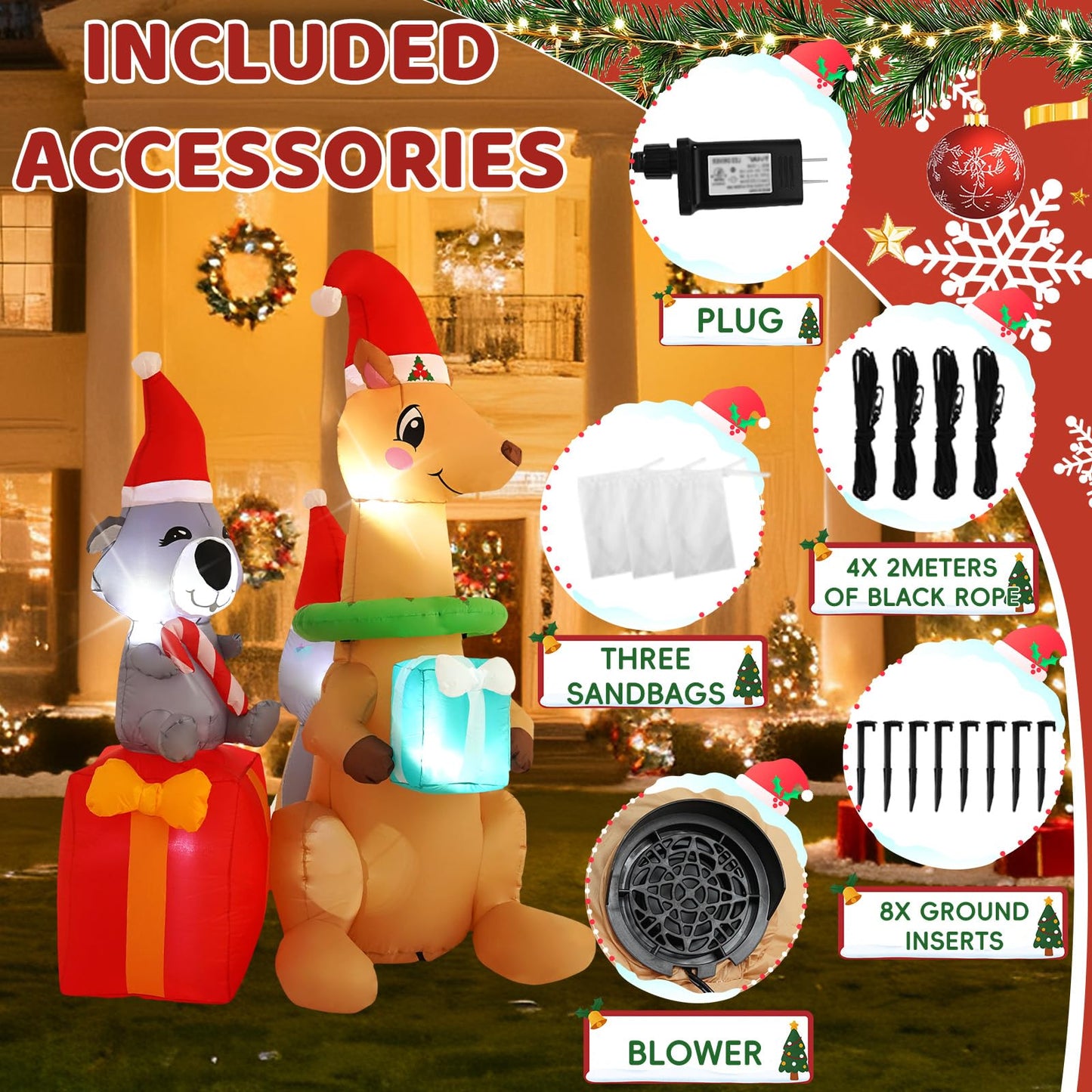 InfleasJoiy 7FT Kangaroo Koala Inflatable Decoration with Built-in LED Lights, Christmas Outdoor Inflatable Decoration for Lawn, Yard, Garden, Patio