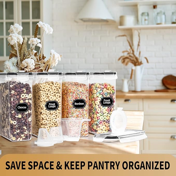 PRAKI Cereal Containers Storage Set, Measuring Cup & Marker