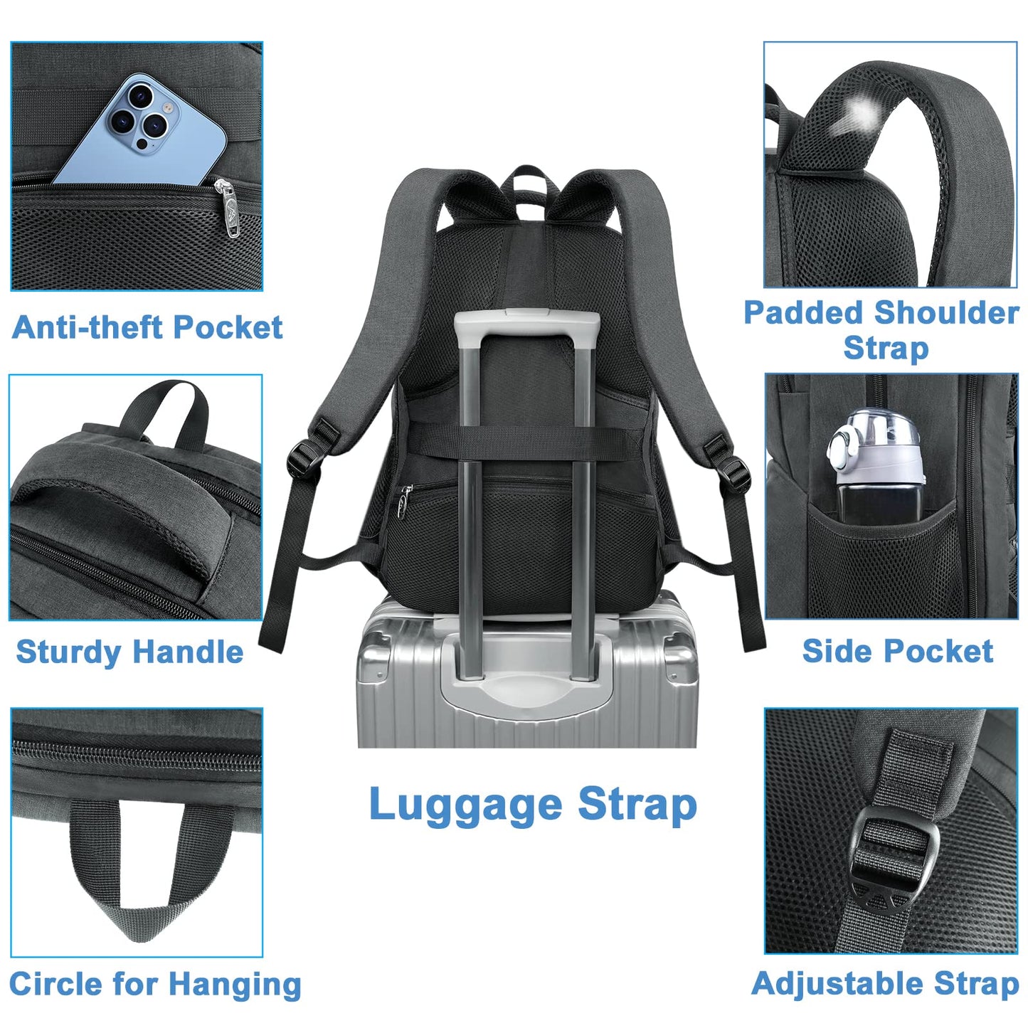 MATEIN 17 Inch Laptop Backpack with Lunch Compartment, TSA Large Travel Rucksack for Men Women with Laptop Compartment, Water Resistant Work Bag with USB Charging Port for School Backpack, Black