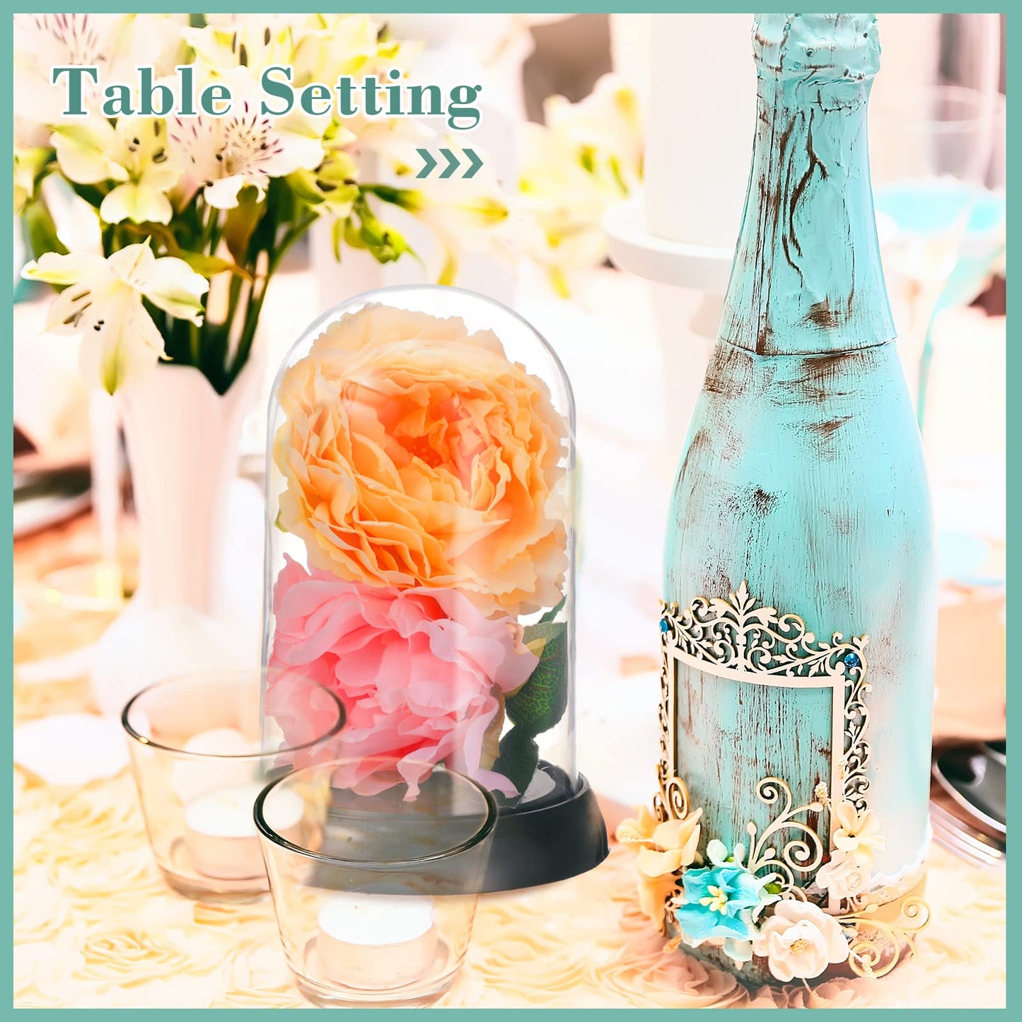 Zhengmy 12 Pcs Plastic Dome Display Case Cloche Bell Jar with Base Clear Cloche Dome Decoration Case for Collectibles Rose Office Home Tabletop Centerpiece Decoration (Oval)