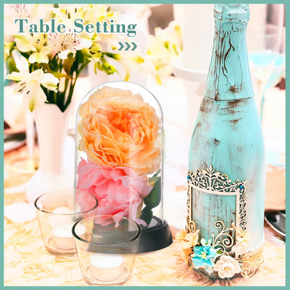 Zhengmy 12 Pcs Plastic Dome Display Case Cloche Bell Jar with Base Clear Cloche Dome Decoration Case for Collectibles Rose Office Home Tabletop Centerpiece Decoration (Oval)