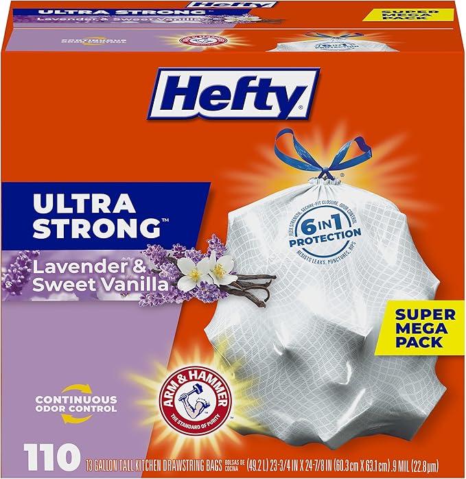 Hefty Ultra Strong 13 Gallon Trash Bags, Tall Kitchen Trash Bags 13 Gallon Size