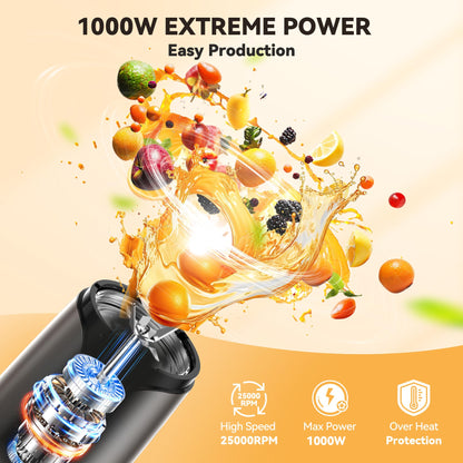 TECKNET 1000W Bullet Blender for Smoothies, Small Personal Nutri Blender for Protein Shakes and Smoothies, Coffee Mixer with 2 BPA-Free Cup, Portable Countertop Grinder Combo Kitchen Appliances