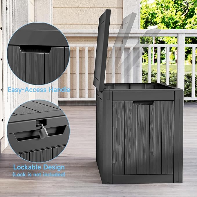 35 Gallon Outdoor Deck Box, Lockable Waterproof Outdoor Storage Boxes For Garden Tools,Indoor Cushions,Accessories Outside Storage Resin Weatherproof Container(Black)