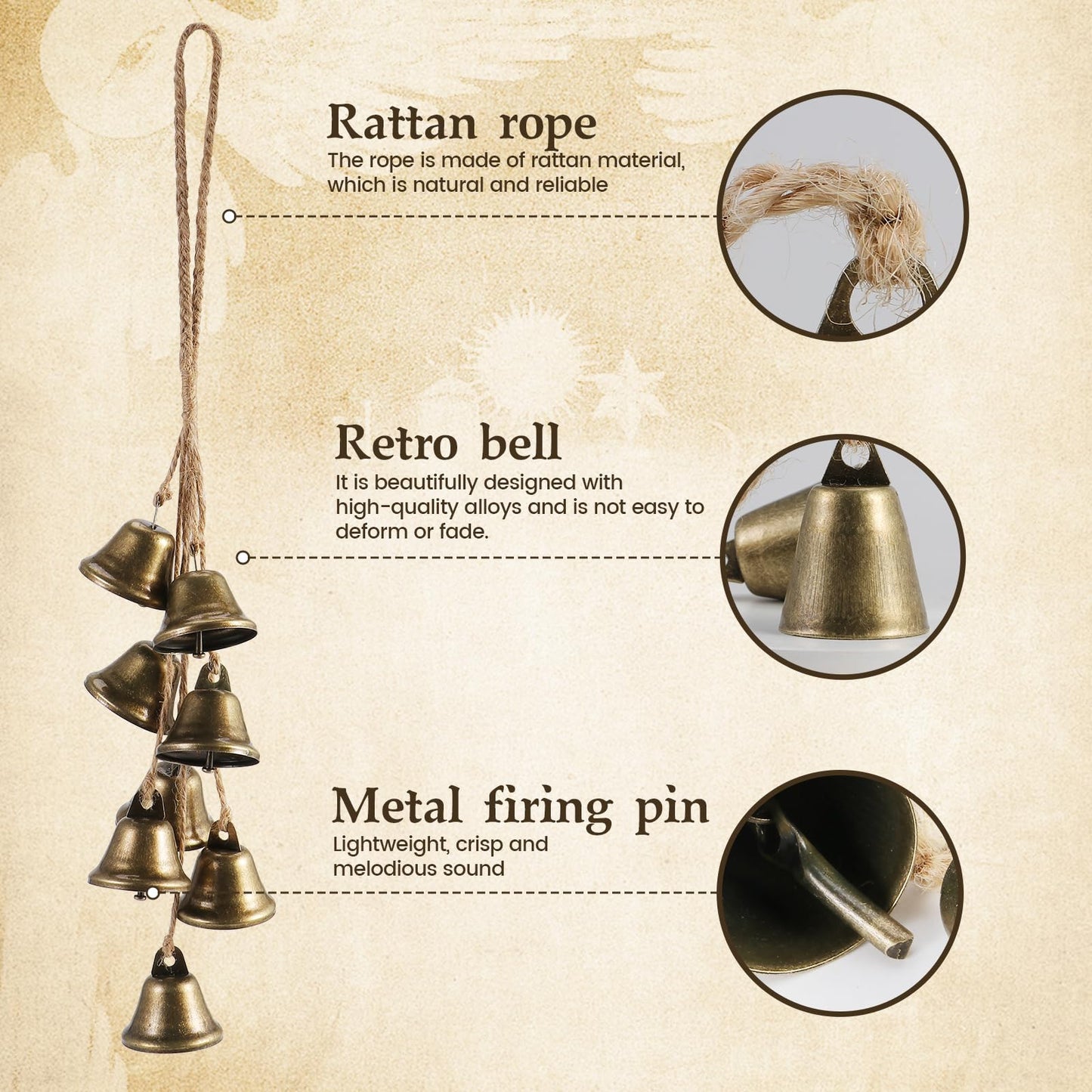 2 Pack Witch Bells Protection for Door Knob Outdoor Bells Hanging Wind Chimes Witchy Things Clear Negative Energy Witch Bells Set Wiccan Bell Witchy Gifts(Classic)