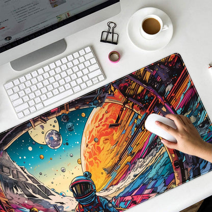 Strange Planet Mouse Pad Desk Mat Space Scene Large Gaming Mouse Pad Anime Desk Pad Mousepad XXL Extended Keyboard Mat Futuristic Spaceship Cosmic Adventure Mouse Mat 31.5''X15.7''