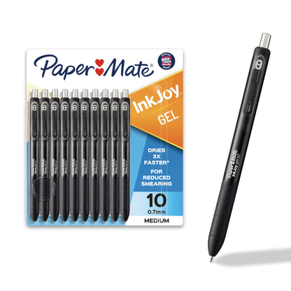 Paper Mate InkJoy Black Gel Pens Medium Point (0.7 mm) Comfort Grip 10 Count Fast Dry Ink Ideal for Smooth Writing
