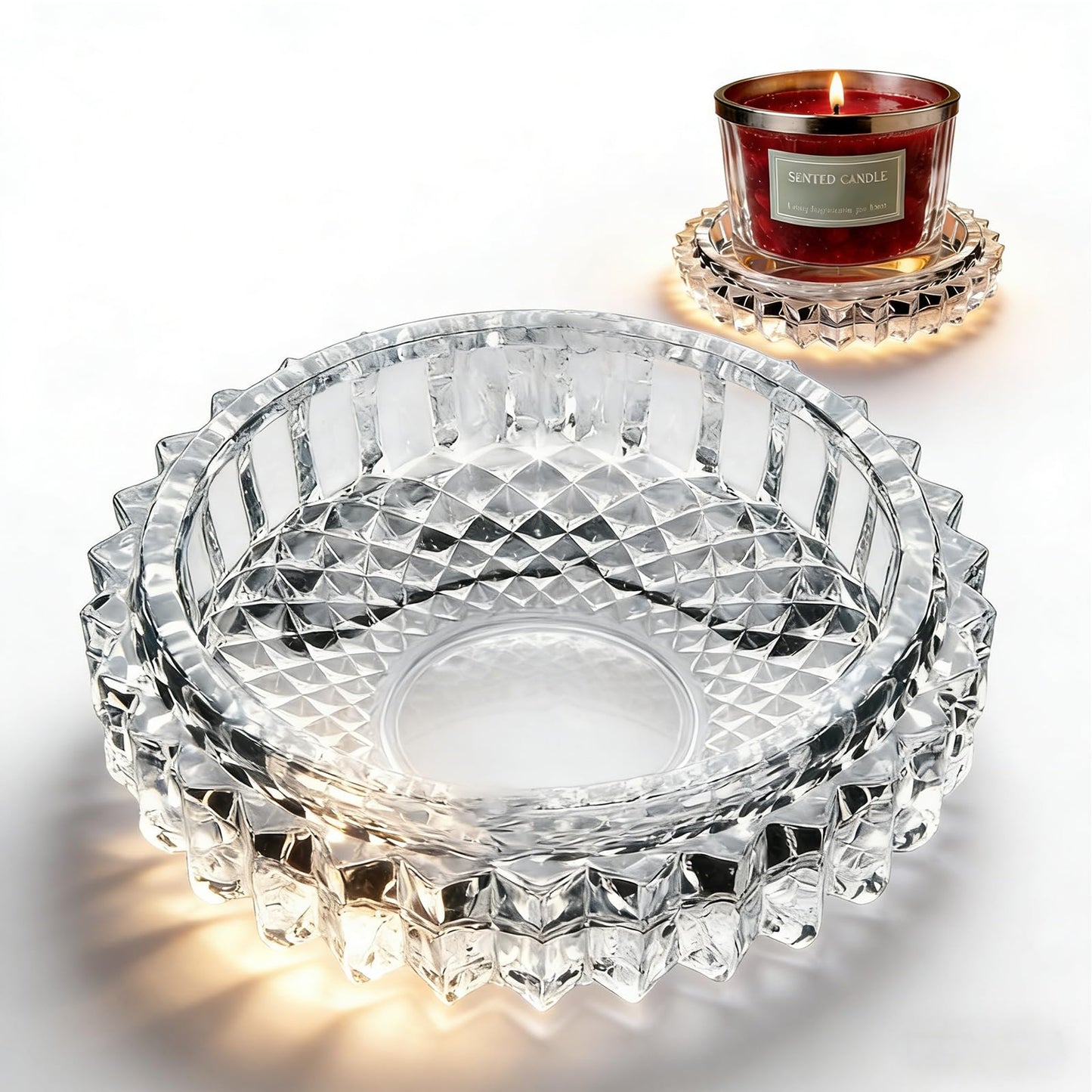 USfyccmr Glass Candle Holder – Modern Clear Glass Tray for Tea Lights & Votives Chic Home Decor Jewelry Holder Dish Decorative Coaster Plate Clear Candle Dish Display Accessory