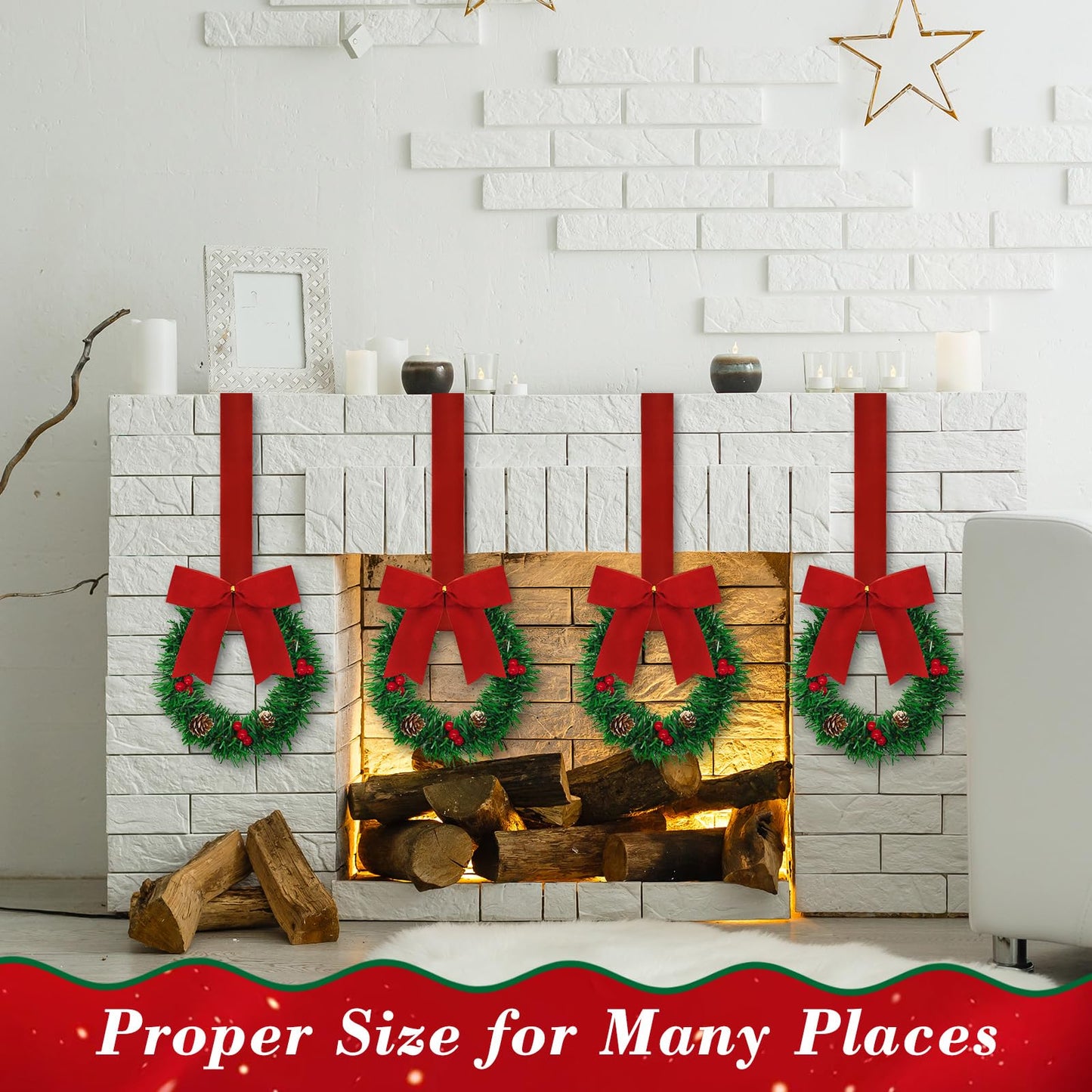 10 Pcs 6" Small Christmas Kitchen Cabinet Wreaths with Ribbon Mini Kitchen Cabinet Christmas Decor for Window Door (Velvet Red)