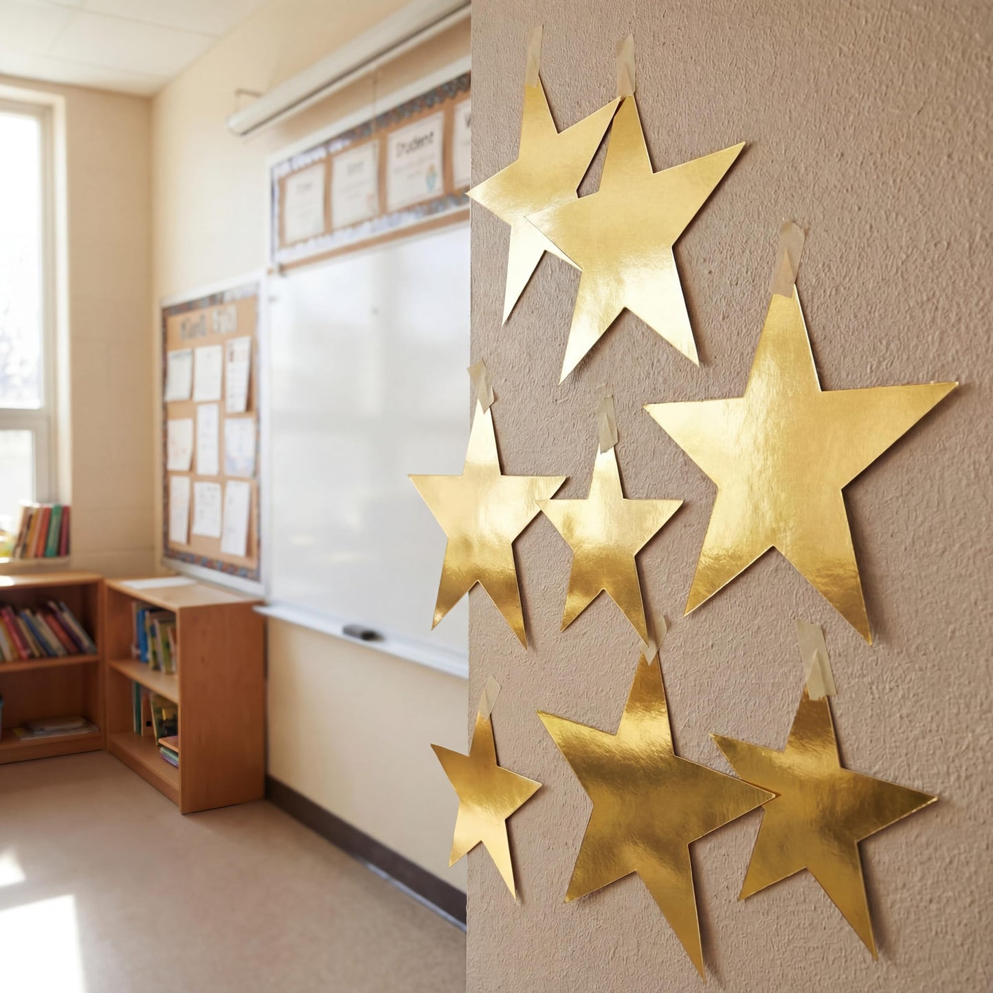 Outus 36 Pieces 11 Inch Large Gold Stars Cutouts Gold Stars Decoration Double Printed Paper Star for Movie Night Bulletin Board Decoration, Classroom Wall Party Decor Back to Shcool Party Decor