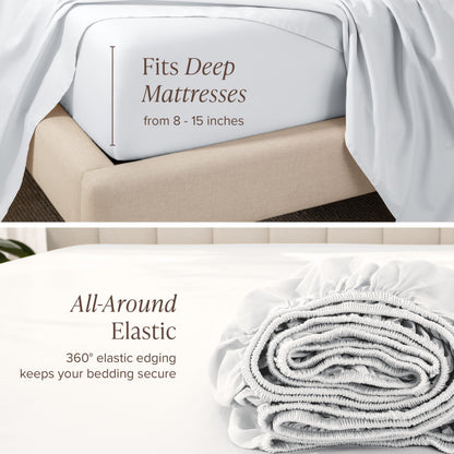 Bare Home 100% Organic Cotton Sateen Fitted Sheet - 400 Thread Count - Smooth Sateen Weave - Breathable & Cooling - Hotel Luxury - Durable Fitted Sheet - Deep Pocket (King, White)