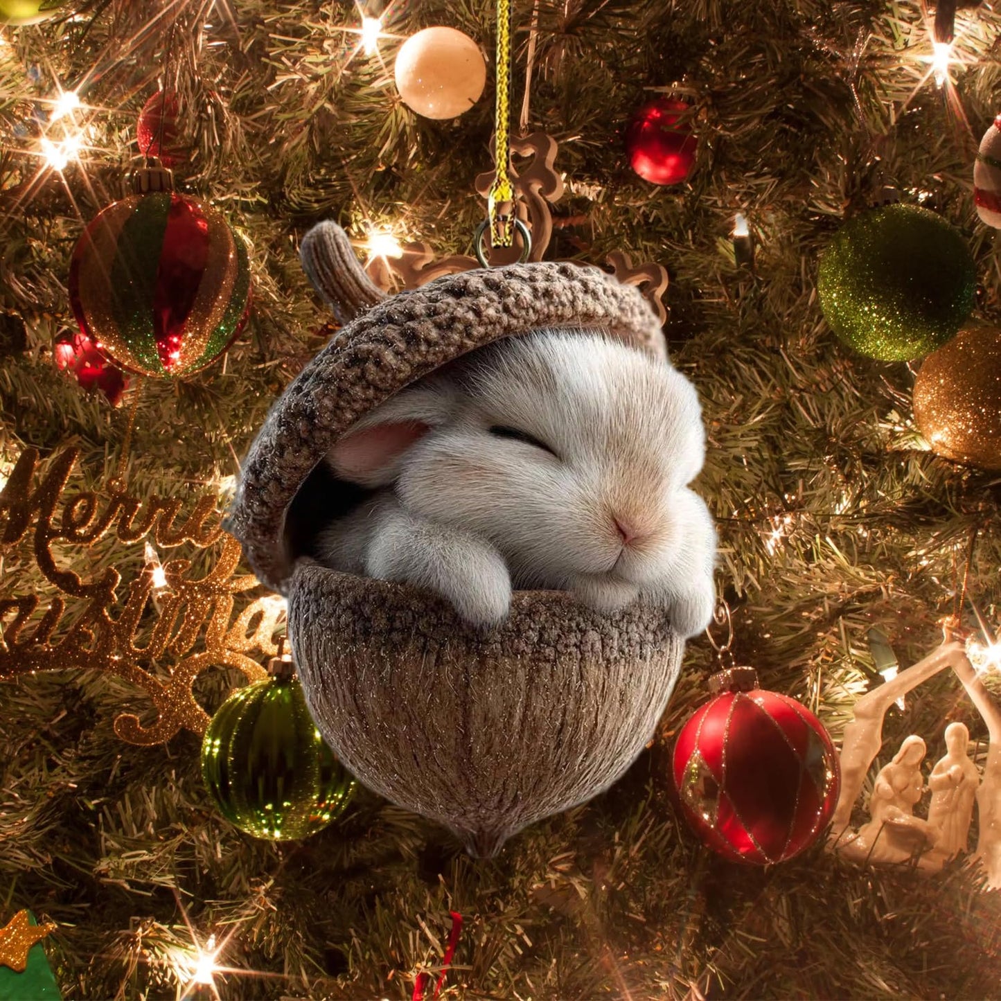 Christmas Tree Decoration,5Pcs Cute Animals Christmas Tree Acrylic Pendant, Fun Pinecone Xmas Hat Xmas Tree Accessories Christmas Pendants Hanging,Owl Rabbit Fox Christmas Ornament