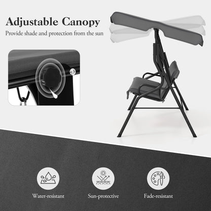 HAPPYGRILL 3-Person Patio Swing Chair, Outdoor Swing Glider with Adjustable Canopy and Removable Cushion, Porch Swing with Stand for Garden and Backyard, (Grey)