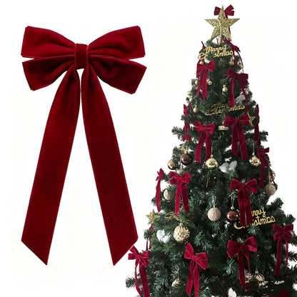 36PCS Burgundy Velvet Bows for Christmas Tree, 4x8" Pre-made Luxury Velvet Ribbon Bows Ornaments with Twist Ties & Self Adhesive for Xmas Tree Wreath Garland Gift Wrapping Home Indoor Outdoor Decor