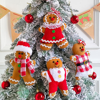 4Pcs Christmas Decorations Indoor, 5.7 Inch Gingerbread Plush Ornaments, Stuffed Gingerbread Man Christmas Decor for Home Xmas Season