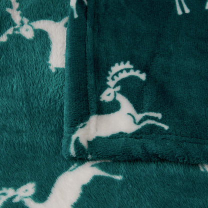 FY FIBER HOUSE Christmas Home Decor Flannel Fleece Throw Blanket for Couch Sofa with Reindeer Print，50"X60", Green
