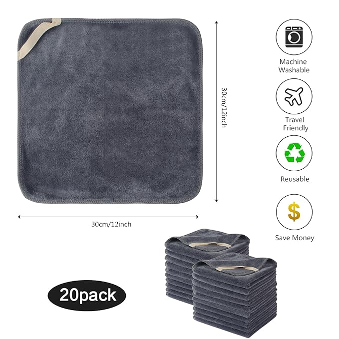 SINLAND Microfiber Facial Cloths Fast Drying Washcloth 12inch x 12inch