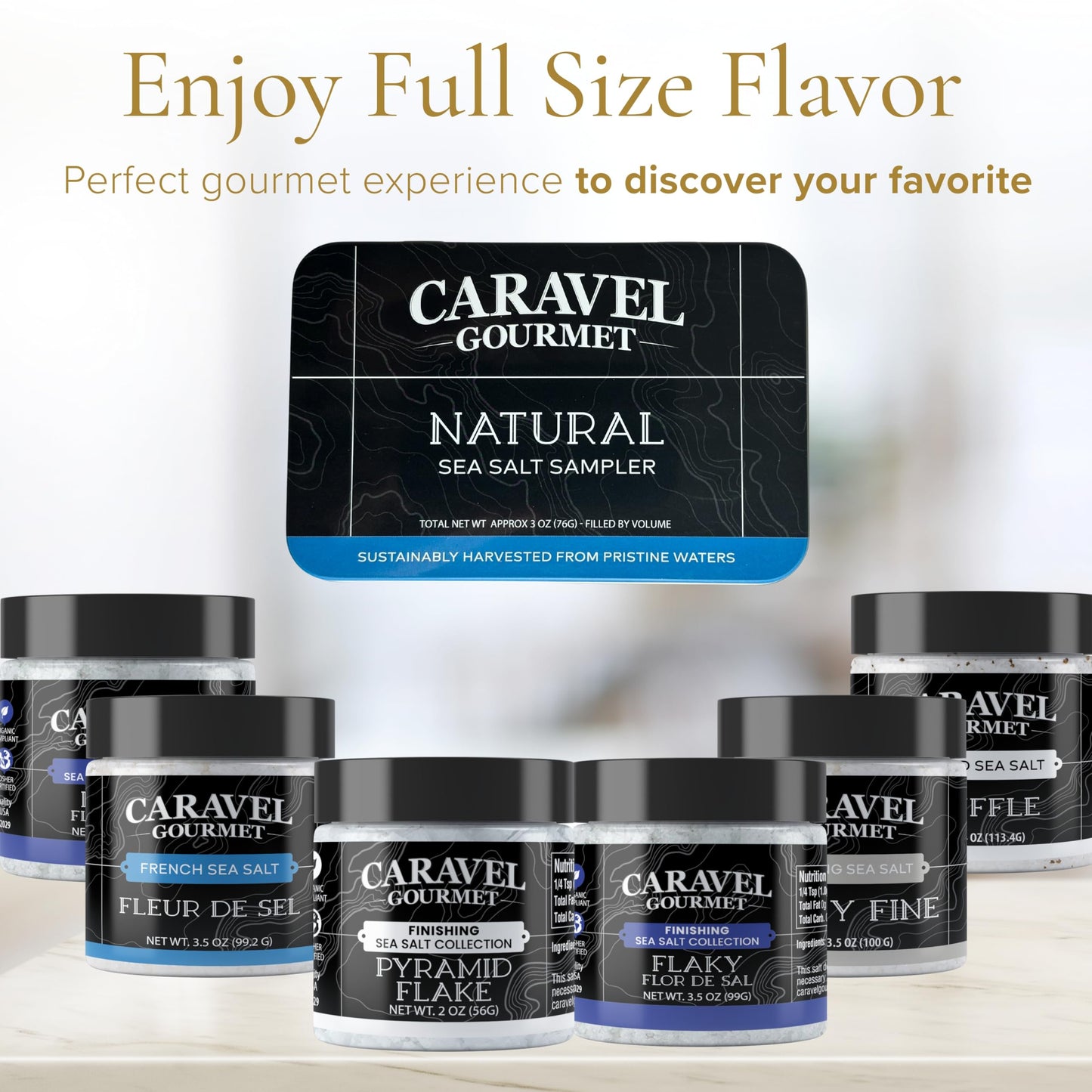 Natural Sea Salt Sampler Set, Pure Finishing with a Rich Taste, Gourmet Cooking Gift and Variety Pack from Around The World, 0.5 oz x Bundle of 6 Imported Salts - Caravel Gourmet
