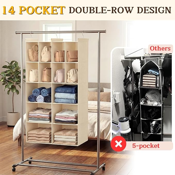 Ofiray-home 5 Tier Hanging Closet Organizer, 14 Compartments Sweater Organizer
