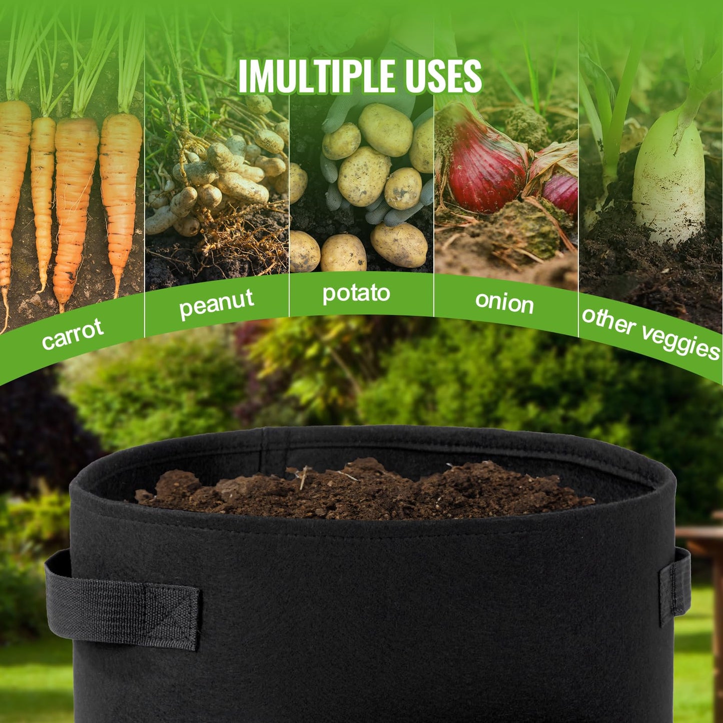 Backyard Expressions 10-Gallon Potato Grow Bags – Set of 4 Fabric Planter Bag with Harvest Window & Handles – Reusable, Breathable, Durable for Vegetables, Herbs & Root Crops