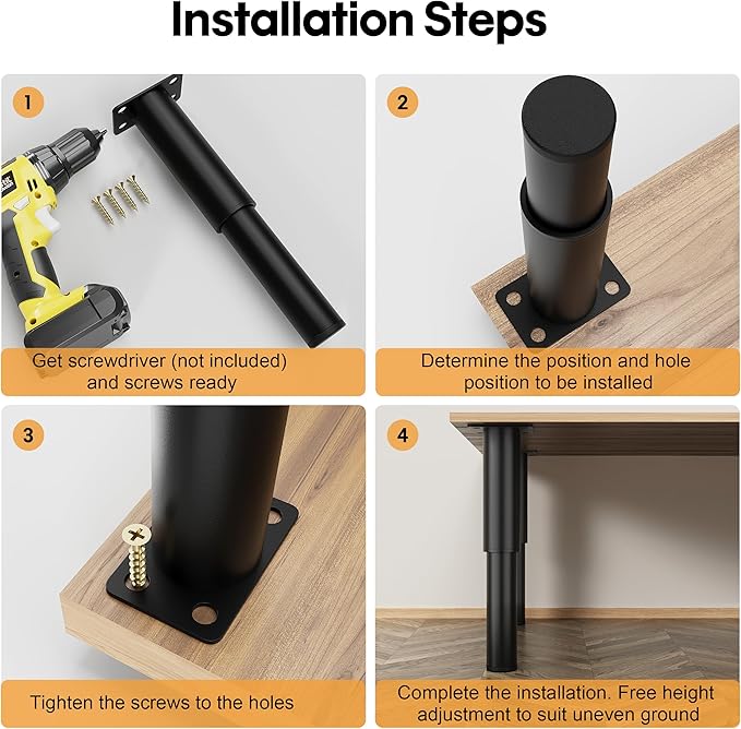 Metal Adjustable Furniture Legs 7-12.6 inch, Wlrrcwdttc Bed Support Legs
