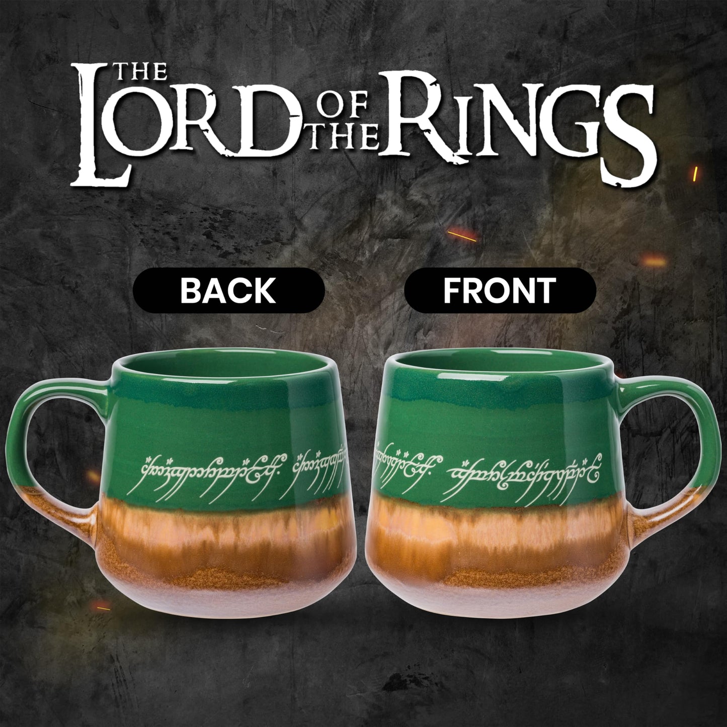 Silver Buffalo Lord of The Rings Elven Text High Gloss Reactive Glaze Tapered Pottery Mug,18 Ounces