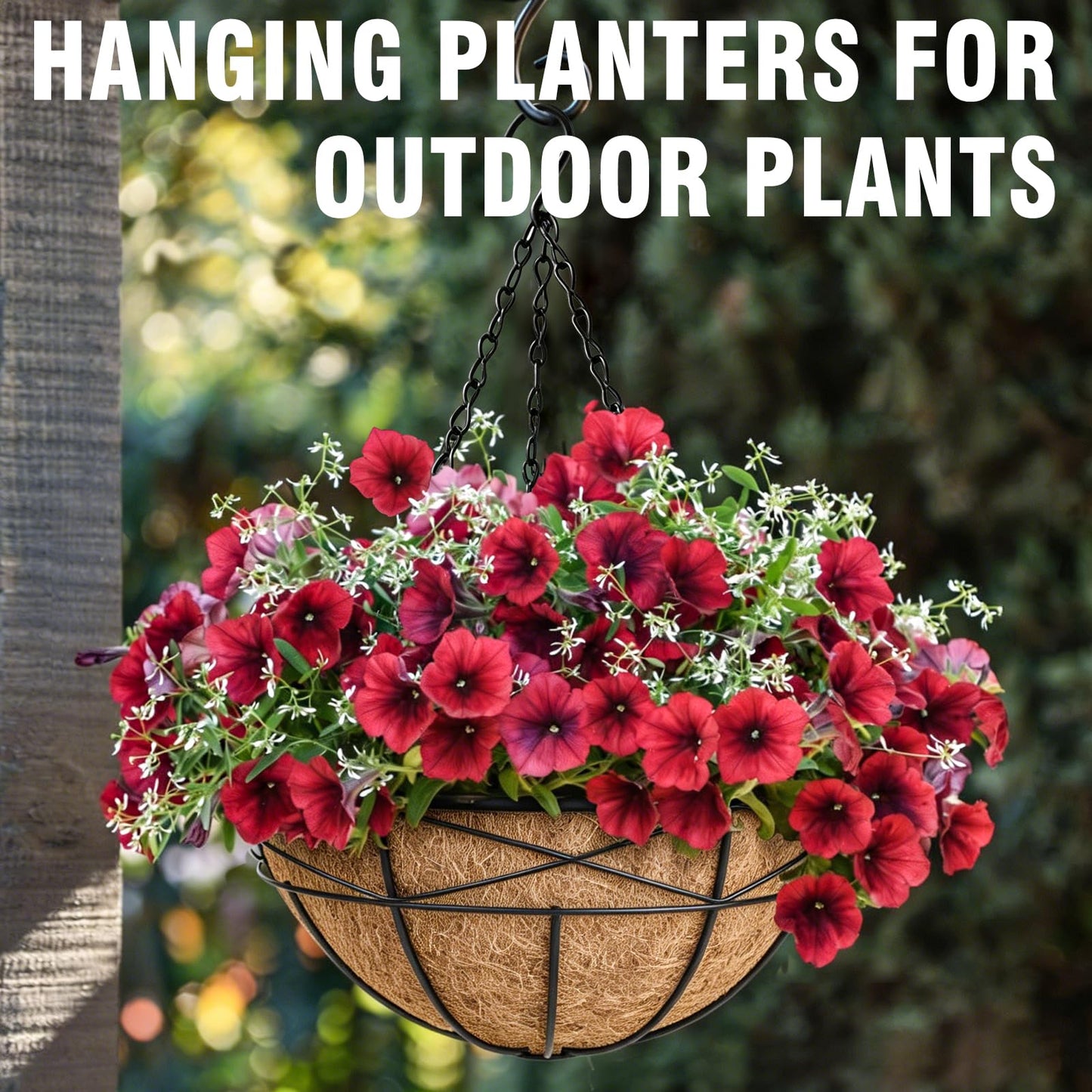 Karlliu 4 Pack 14 Inch Hanging Baskets for Plants Outdoor Large Flower Planters with Coco Liner for Outside Panting Watering Plant Pot Holder for Home Garden Porch Balcony Railings Decor
