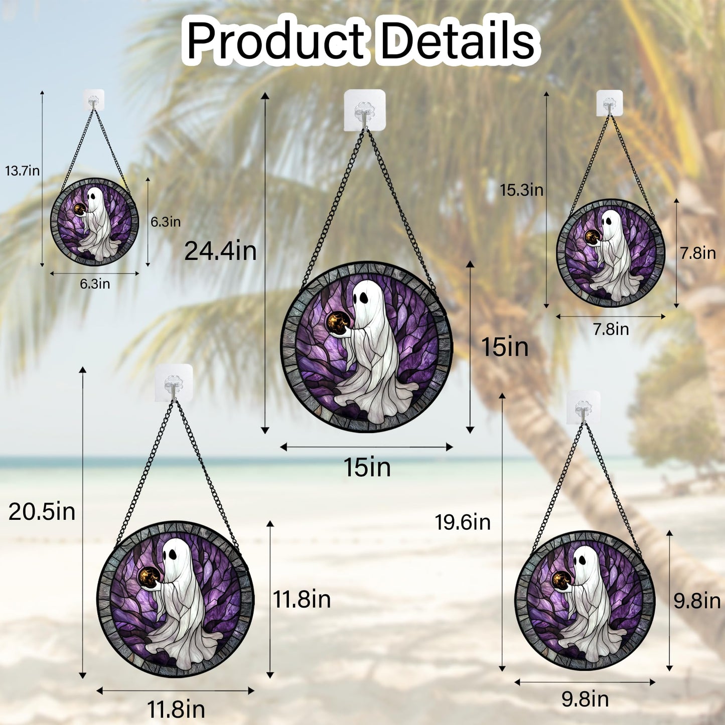 AMDERVEN Stained Glass Window Hanging - HalloweenGhost Magician Black Purple Crystal Ball Suncatcher for Doors Garden Spooky Sun Catchers Gothic Decorations Horror Gifts for Women Men Friend 9.8 in