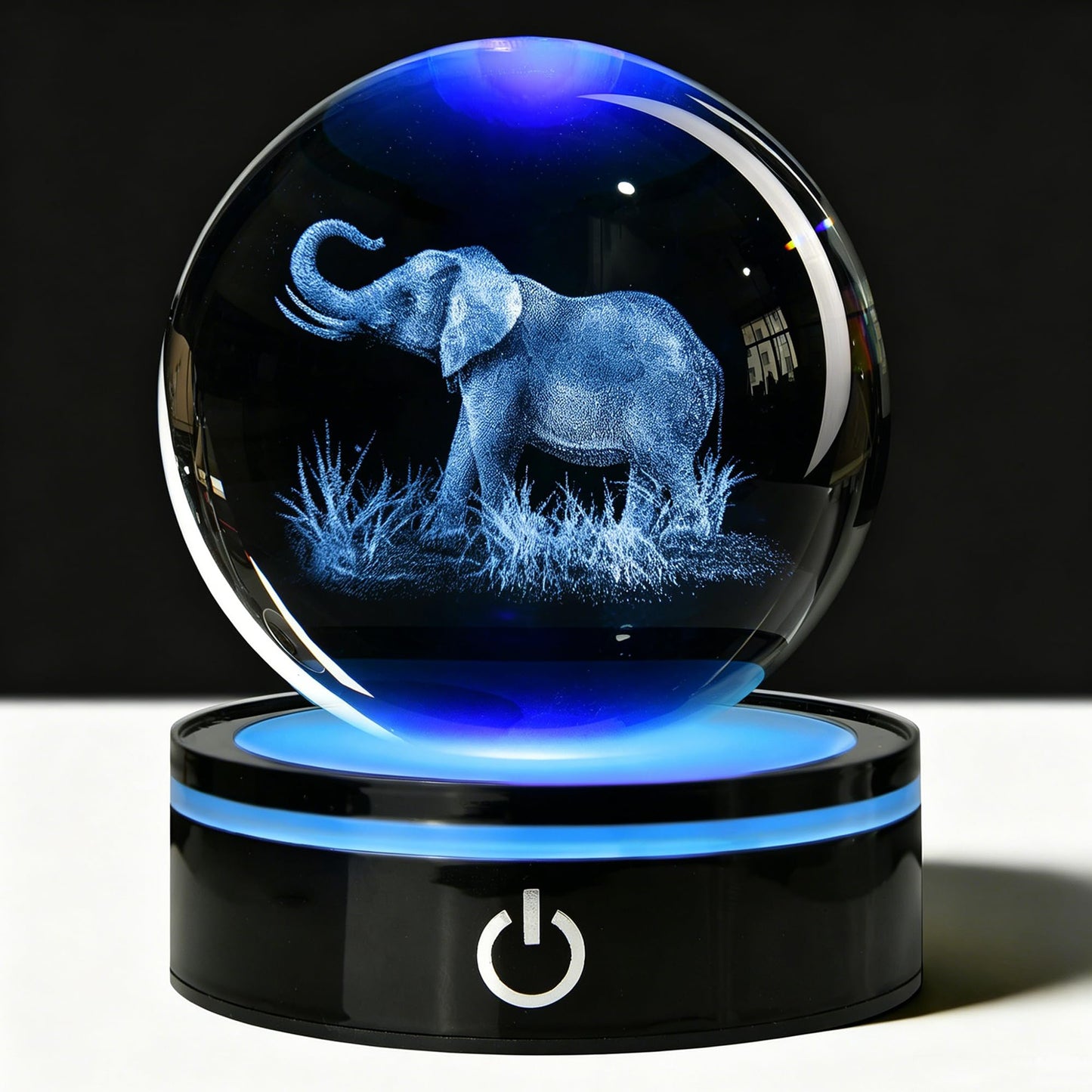 QIANCHANG 3D Elephant Crystal Ball with LED Stand, 80mm Glass Sphere Night Light Lamp, Crystal Animal Figurines Collectibles, Elephant Lover Gifts for Men & Women