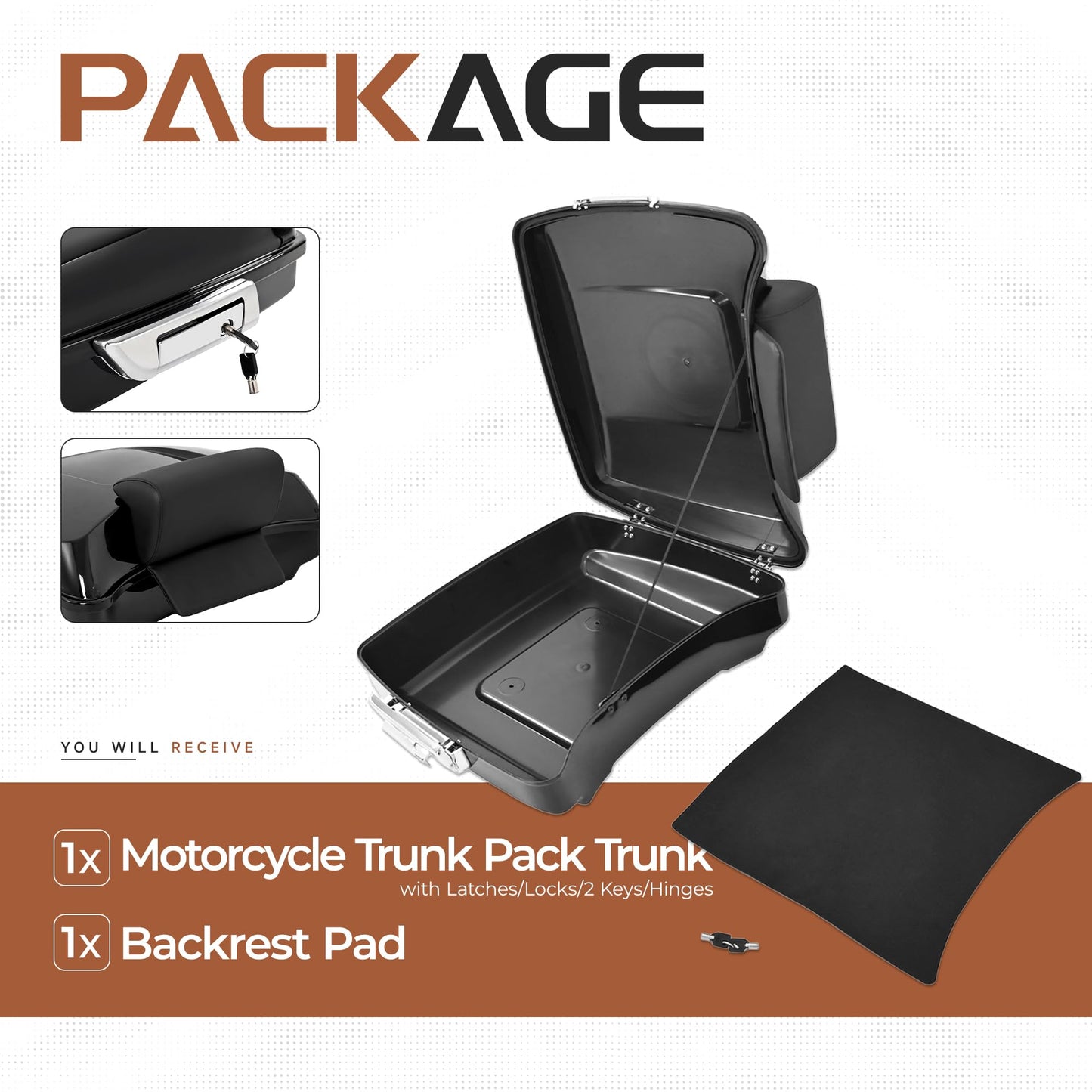 ECOTRIC 5.5" Razor Motorcycle Trunk Luggage w/Backrest Compatible with 2014-2024 Davidson Touring Models Trunk Tail Box