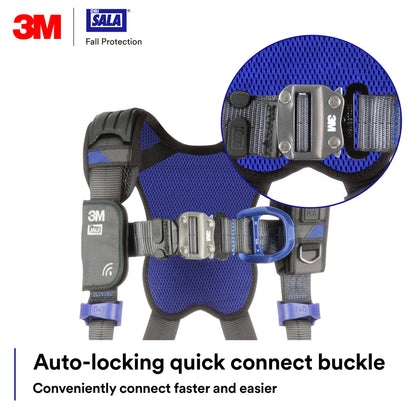 3M 1140188 DBI-SALA ExoFit X300 Comfort Construction Climbing Positioning Safety Harness Fall Protection, Back, Front, Hip D-Rings, Auto-Locking Quick Connect Chest Buckle, Tongue Leg Buckle, Medium