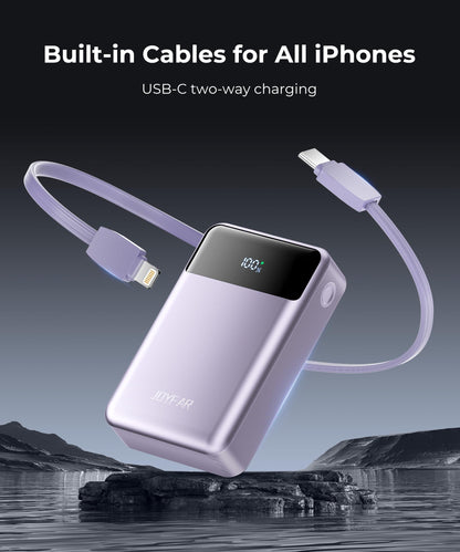 Portable-Charger-Power-Bank Travel Essentials Battery Pack USB C 30000mAh Built in Cable 22.5W Phone Fast Charging Powerbank Compatible with iPhone 16 15 14 13 12 11 iPad Samsung Google Xiaomi