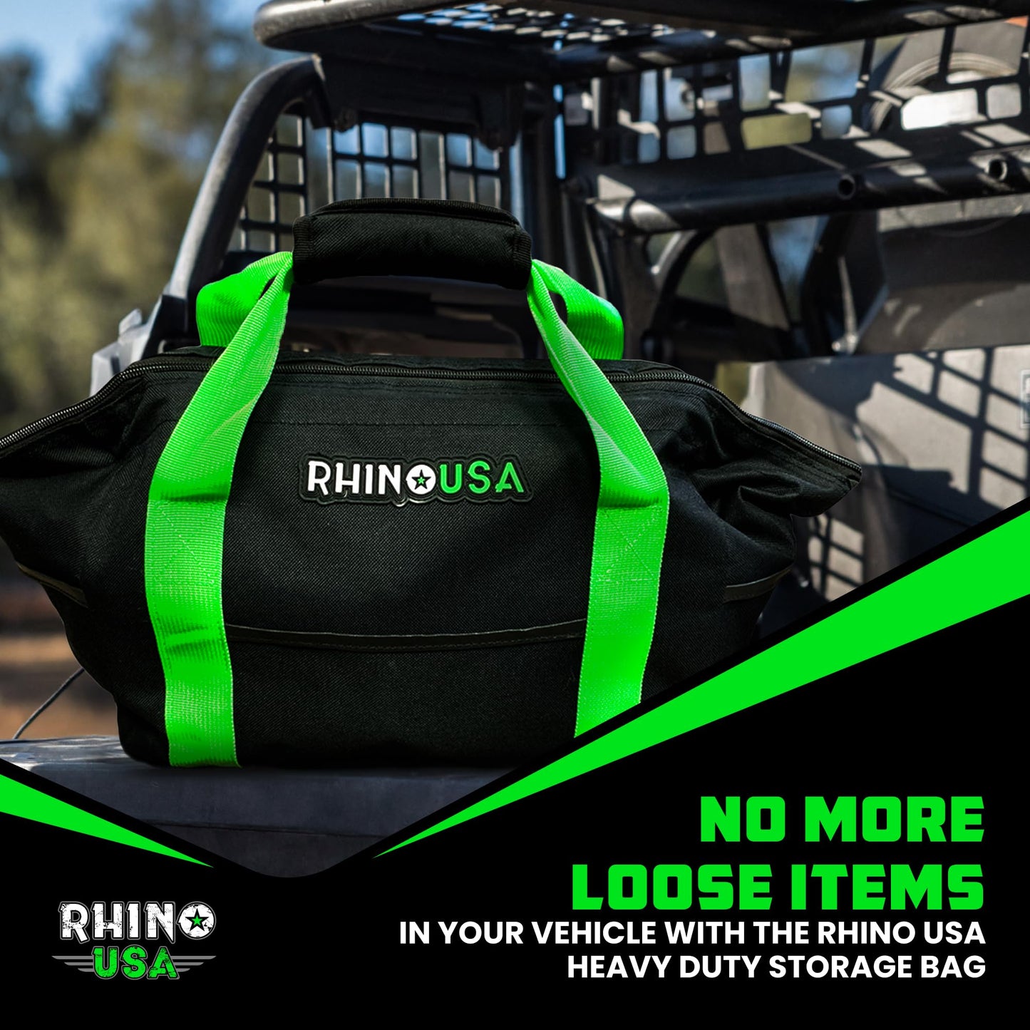 Rhino USA Heavy Duty Recovery Gear Storage Bag - Ultimate Recovery Kit Equipment Bag For Off-Road Gear and 4x4 Accessories - Fits Tow Straps, Shackles, Snatch Block, and UTV Accessories(Green)