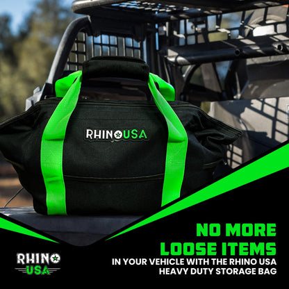 Rhino USA Heavy Duty Recovery Gear Storage Bag - Ultimate Recovery Kit Equipment Bag For Off-Road Gear and 4x4 Accessories - Fits Tow Straps, Shackles, Snatch Block, and UTV Accessories(Green)