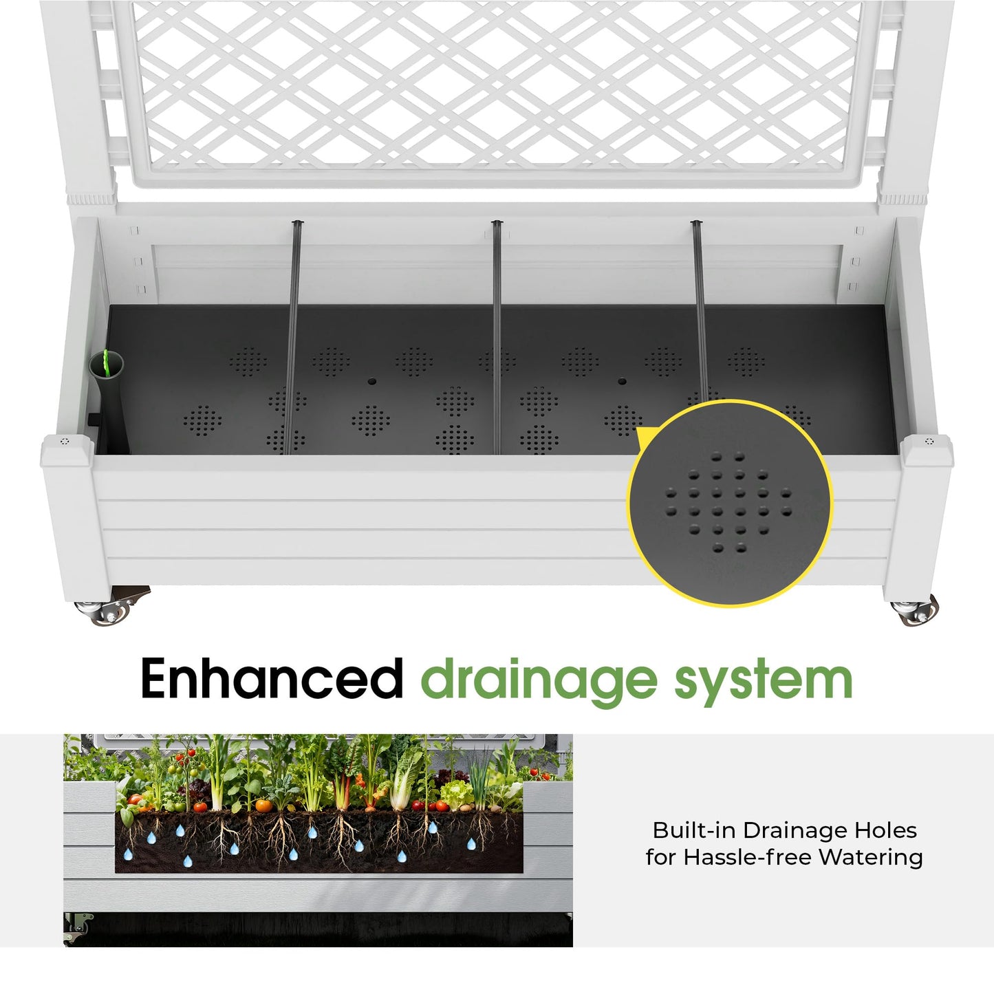 Fancyango Raised Garden Bed with Trellis and Wheels, Resin Planter Box with Trellis with Drainage Holes & Water Monitor, Privacy Planters for Patio for Climbing Plants, Ashen(2 Pack)