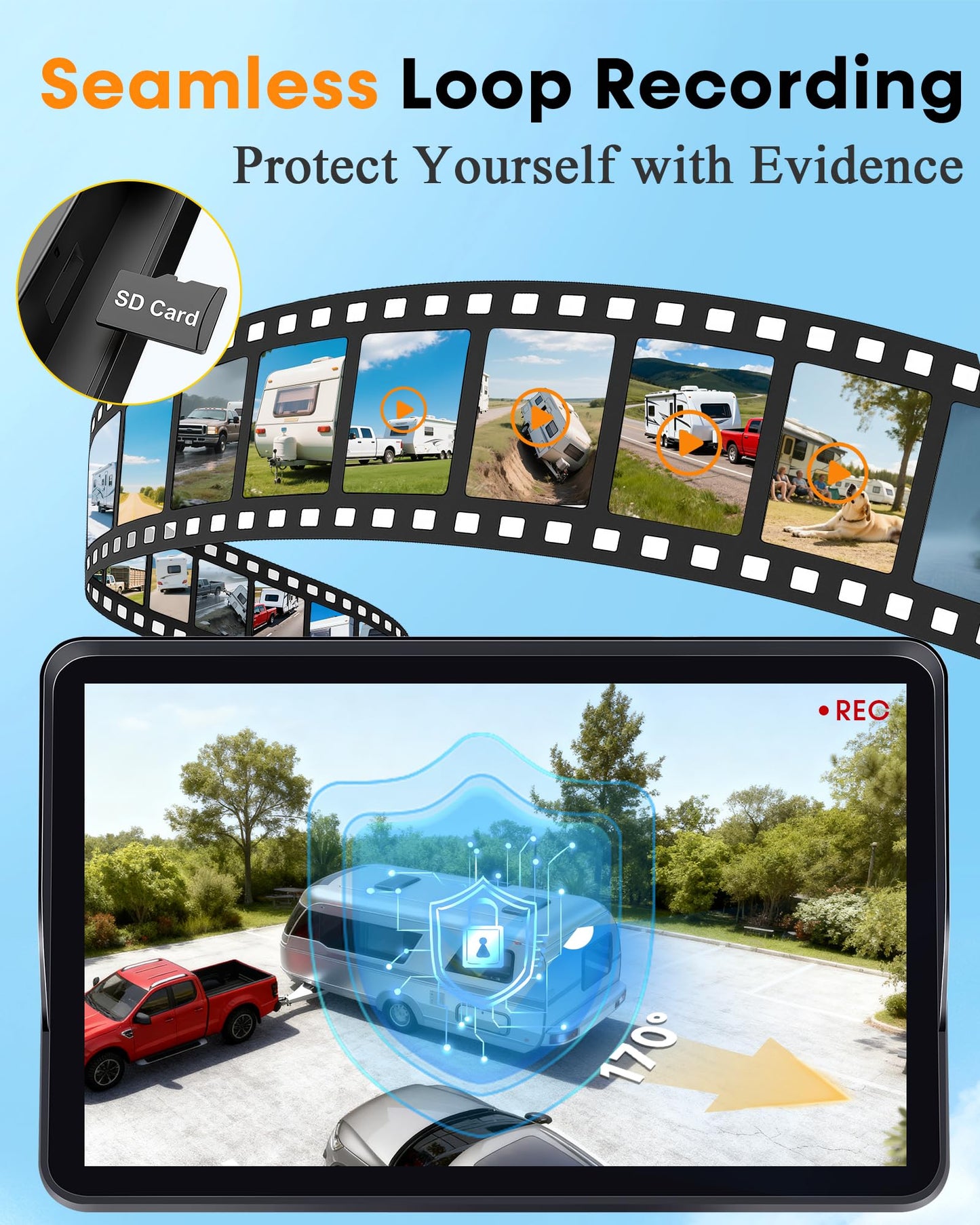 Pemacom Wireless Backup Camera for Towable-RV: 1-Second Magnetic No Wiring Long Distance Signal for Thor/Forest River Series RVs - 7.3" Recording Monitor HD 1080P Auto Sleep Solar RV Backup Camera