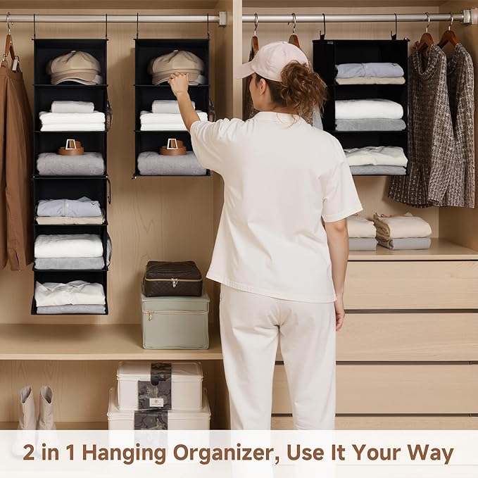 StorageWorks Hanging Closet Organizer 6-Shelf, Separable Two 3 Shelf Closet