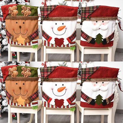 DCQRY 6 Pcs Christmas Chair Back Cover for Dining Room, Santa Claus Snowman Reindeer Xmas Dinner Chairs Cover, Chair Slipcover for Kitchen Hotel Holiday Party Decor