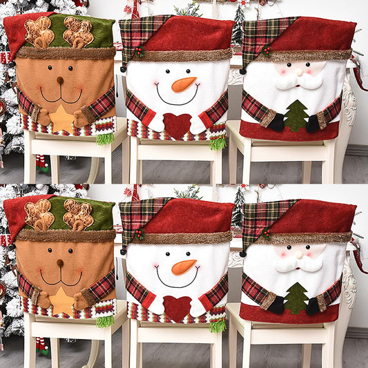 DCQRY 6 Pcs Christmas Chair Back Cover for Dining Room, Santa Claus Snowman Reindeer Xmas Dinner Chairs Cover, Chair Slipcover for Kitchen Hotel Holiday Party Decor