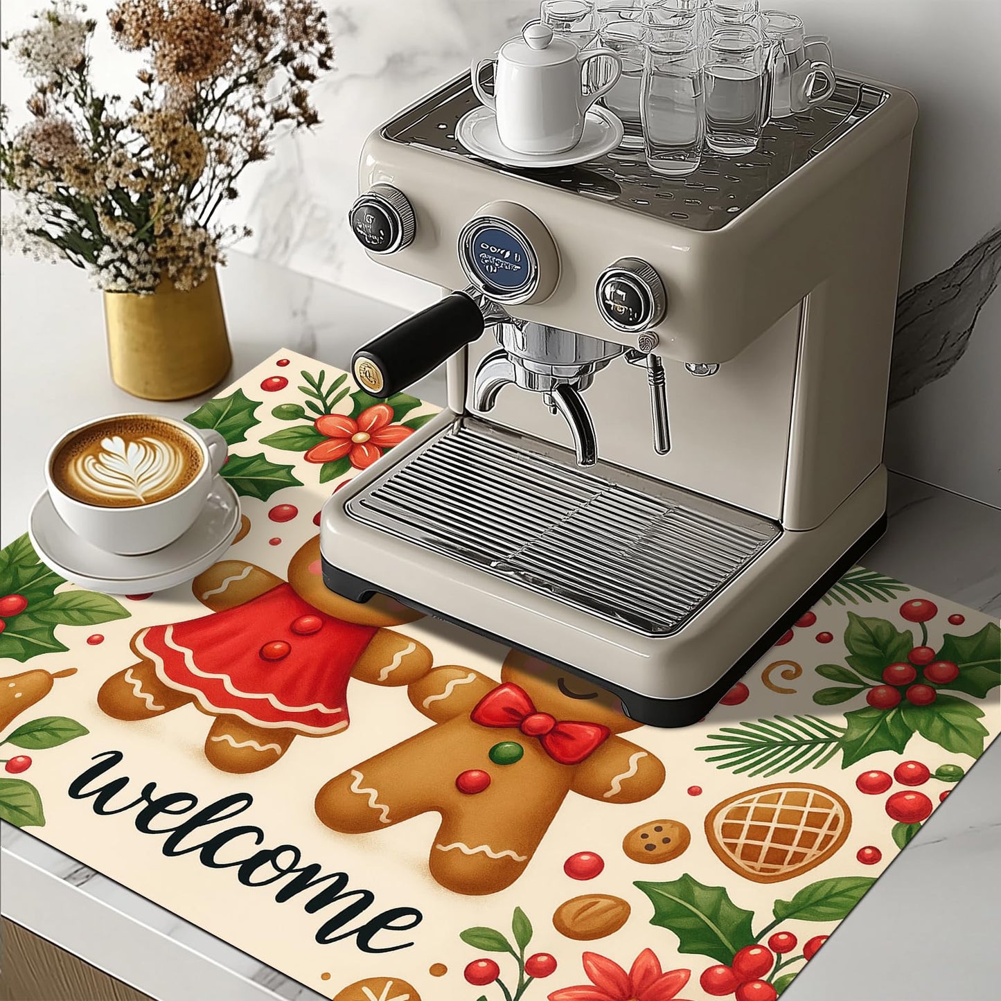 HOMETITUTE Stove Top Covers for Electric Glass Stove 28x20 Inches Christmas Gingerbread Couple Design Heat Resistant Cooktop Protector Cover Glass Stovetop Cover for Kitchen Countertops and Sinks