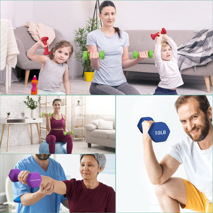 Dumbbell Hand Weight Pairs – Neoprene Dumbbell Exercise & Fitness For Home Gym Equipment and Adjustable Dumbbell Sets–Non-Slip, Color Coded Hex Shaped Free Weights For Women,Men 2LB 3LB 5LB 8LB 10LB Pounds