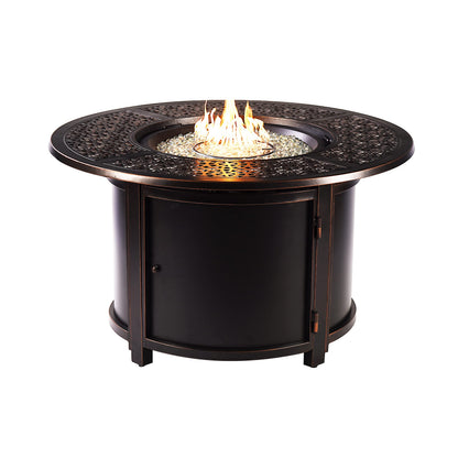 Aluminum 57,0000 BTU 44 in. Round Propane Black Fire Pit Table with Fire Beads, Lid, Propane Tank Cover and Table Fabric Covers in Copper Finish
